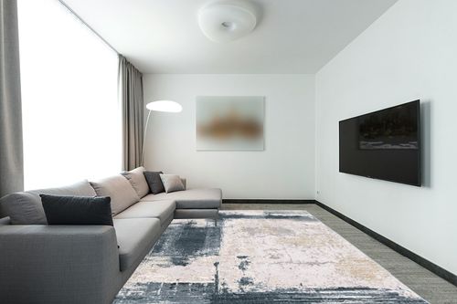 RUG BRANCH Silvia Contemporary Scandinavian Blue Beige Indoor Area Rug for Living Room, Bedroom, Dining Room, and Kitchen - 9' x 12' (9' X 12'3") in Modern Living Room with Grey Couch