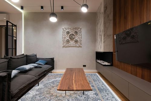 9x12 Area Rug for Living Room: Large Rugs Machine Washable with Non-Slip Backing Non-Shedding Stain Resistant, Boho Carpet for Bedroom Dining Room Nursery Home Office Indoor Decor (Blue/Brown) in Dark Wood Living Room with Black Couch