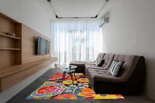 Unique Loom Lyon Collection Area Rug - Kennedy (8' x 10' Rectangle, Black/ Green) in Grey Living Room with Brown Couch