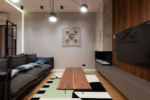 Safavieh Rodeo Drive Collection Area Rug - 6' x 9', Black & Green, Handmade Mid-Century Modern Abstract Wool, Ideal for High Traffic Areas in Living Room, Bedroom (RD863Z) in Dark Wood Living Room with Black Couch