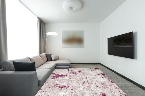 Eyely PTC103B-8 Contemporary POP Modern Abstract Vintage Faded Indoor Area Rug Bohemian;Rustic;Transitional, Bedroom, Kitchen, Living Room, Easy-Cleaning, Non-Shedding, 8 X 10, Maroon/Gray in Modern Living Room with Grey Couch