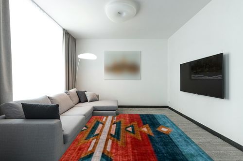 LIVEBOX Washable Native American Christmas Rug 8x10 - Soft Western Rugs for Living Room Thin Non-Slip Rug for Bedroom, Throw Carpet Southwestern Large Rugs for Living Room,(8 x 10 ft, Red Multi) in Modern Living Room with Grey Couch