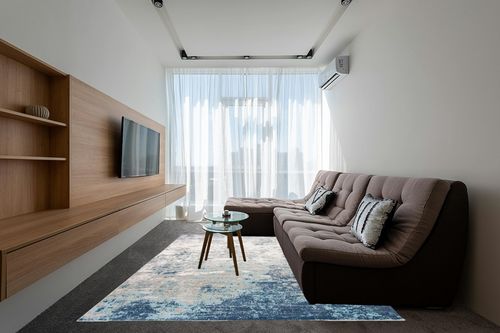 SAFAVIEH Brentwood Collection Area Rug - 8' x 10', Light Grey & Blue, Modern Abstract Design, Non-Shedding & Easy Care, Ideal for High Traffic Areas in Living Room, Bedroom (BNT822F) in Grey Living Room with Brown Couch