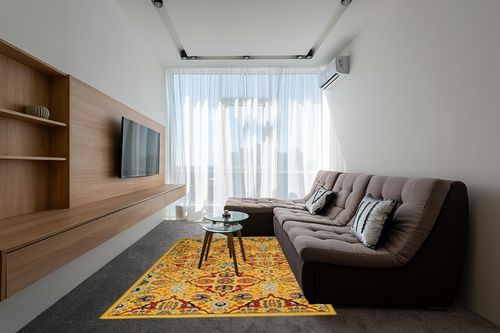 Nourison Allur Traditional Yellow/Multi 6' x 9' Area-Rug, Easy-Cleaning, Non Shedding, Bed Room, Living Room, Dining Room, Kitchen (6x9) in Grey Living Room with Brown Couch