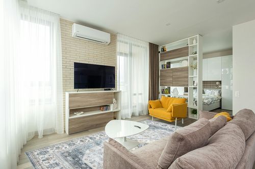 ROYHOME 8x10 Area Rug Vintage Area Rug Stain Resistant Indoor Area Rug Low Pile Non Slip Waterproof Area Rug Machine Washable Rug for Living Room Bedroom, 8' x 10' Blue in Light Modern Living Room with TV