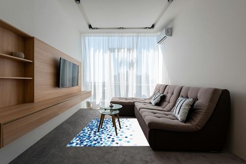 Teounai Light Blue and White Small Round Overlapping Area Rugs, Modern Minimalist Decorative Rugs, Soft Fluffy Washable Non-Slip and Durable Very for Living Room Bedroom Study Dining Room 5 x 7ft in Grey Living Room with Brown Couch