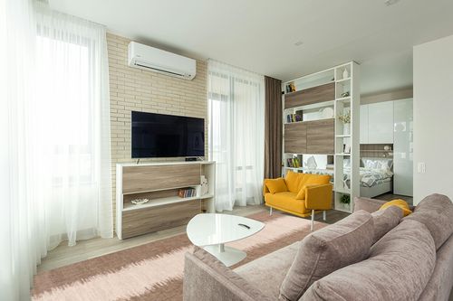 Rectangle Blythe Abstract Machine Woven Polypropylene/Polyester/Latex Indoor ... in Light Modern Living Room with TV