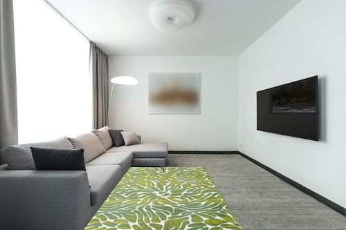 Antep Rugs Floral 5x7 Abstract Indoor Area Rug Siesta (Green White, 5'3" x 7') in Modern Living Room with Grey Couch