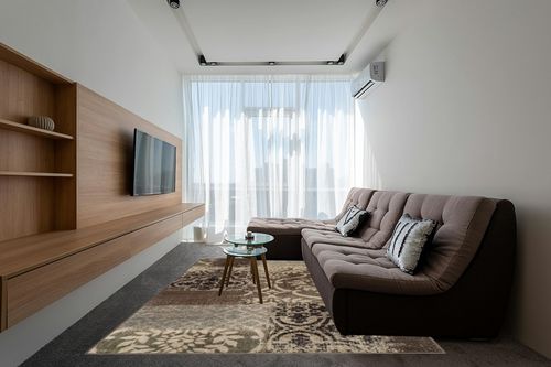 Superior Bristol Collection Area Rug, 8mm Pile Height with Jute Backing, Chic Geometric Damask Patchwork Design, Fashionable and Affordable Woven Rugs - 8' x 10' Rug, Ivory & Light Blue in Grey Living Room with Brown Couch