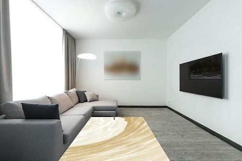 Eroyat Modern Indoor Slim Area Rug,5x7 Feet Large Living Room Bedroom Rug,Light Luxury Entryway Kitchen Rug,Non-Slip Non-Shedding Low Pile Easy Clean Home Decor,Brown-White in Modern Living Room with Grey Couch
