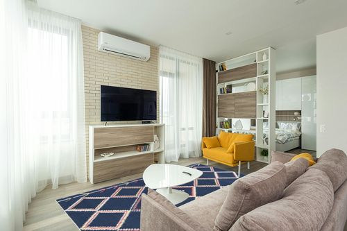 SAFAVIEH Bellagio Collection 6' x 9' Navy / Multi BLG563N Handmade Moroccan Boho Premium Wool Area Rug in Light Modern Living Room with TV