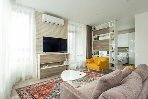 Lahome Boho Tribal Area Rug - 8x10 Large Living Room Area Rug for Bedroom Aesthetic, Washable Playroom Mat Vintage Soft Nursery Accent Carpet for Dining Family Room Foyer Apartment Den,Rust in Light Modern Living Room with TV