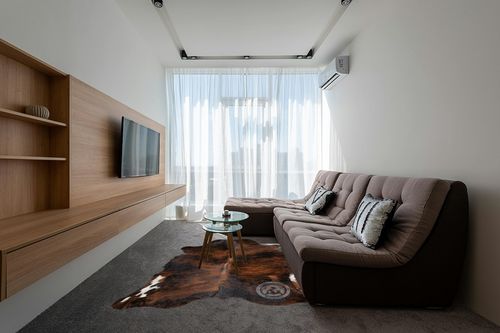 Genuine Brindle Cowhide Rug XL 6 x 7-8 ft. 180 x 240 cm in Grey Living Room with Brown Couch