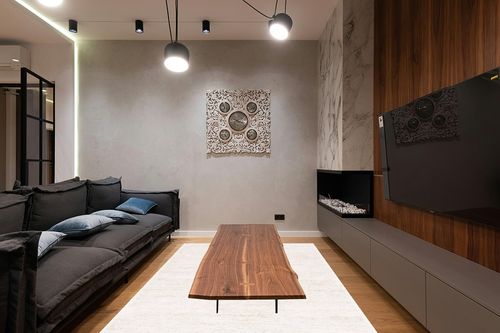 Safavieh Berber Shag Collection Area Rug - 5'5" x 7'7", Ivory & Beige, 1.2-inch Thick Ideal for High Traffic Areas in Living Room, Bedroom (BER563A) in Dark Wood Living Room with Black Couch