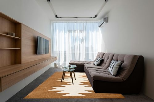 Eyely HSW110A-8 Machine Washable Chayton Minimalist Geometric Indoor Area Rug Southwestern;Bohemian;Modern;Casual, Bedroom, Kitchen, Living Room, Easy-Cleaning, Non-Shedding, 8 X 10, Rust/Cream in Grey Living Room with Brown Couch