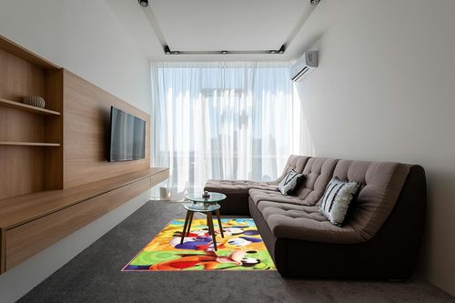 Gertmenian Kids Playroom & Game Room Carpet Disney Mickey Mouse Club House Friends Childrens Rug Kids Home Decor, Area Carpet for Boys & Girls Playroom, Bedroom 54x78 Large, Multi-Color, 31117 in Grey Living Room with Brown Couch