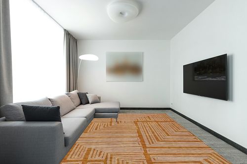 Addison Rugs Chantille ACN1045 Orange 9' x 12' Indoor Outdoor Area Rug, Easy Clean, Machine Washable, Non Shedding, Bedroom, Entry, Living Room, Dining Room, Kitchen, Patio Rug in Modern Living Room with Grey Couch