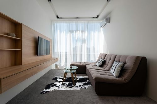 bonanza leathers Genuine Cowhide Rug Black and White Size S/L/XL 5X6/6X7/7X8 FT (L) in Grey Living Room with Brown Couch