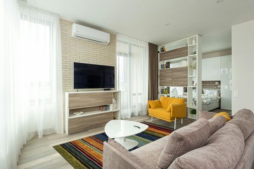 Mohawk Home Rainbow Stripe 5' x 8' Area Rug - Multicolor - Perfect for Living Room, Dining Room, Office in Light Modern Living Room with TV