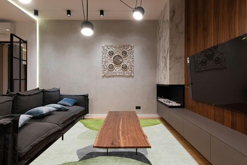 Addison Rugs Chantille ACN547 Green 9' x 12 Indoor Outdoor Area Rug, Stain Resistant, Machine Washable, Non Shedding, Bedroom, Living Room, Dining Room, Kitchen Rug in Dark Wood Living Room with Black Couch