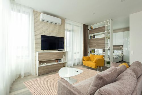 Rugs USA x Arvin Olano Melrose Checked Wool Area Rug - 6x9 Area Rug Farmhouse Cream for Living Room Bedroom Dining Room Kitchen in Light Modern Living Room with TV