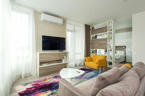 Unique Loom Chromatic Collection Modern Colorful & Vibrant Abstract Area Rug for Any Home Décor, 8 ft x 10 ft, Multi/Light Blue in Light Modern Living Room with TV