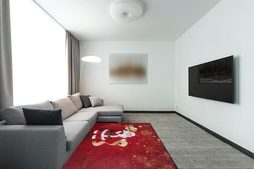 ALAZA Firework Christmas Santa Claus Area Rug Rugs for Living Room Bedroom 7' x 5' in Modern Living Room with Grey Couch