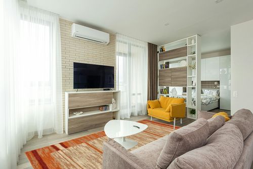 Unique Loom Autumn Foilage Area Rug - 8' x 10' Terracotta/Beige in Light Modern Living Room with TV