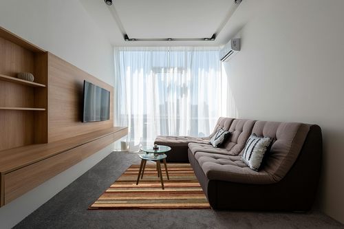 SUPERIOR Indoor Area Rug, Jute Backed Modern Floor Decor for Home Hallway, Living Room, Office, Kitchen, Dining, Bedroom, Abstract Lines, Fulgor Collection, Maroon, 5' x 8' in Grey Living Room with Brown Couch