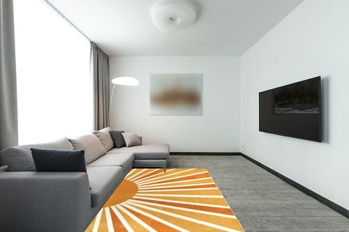 Lahome Sun Print Machine Washable Area Rugs-5x7 for Living Room, Large Non-Slip Boho Kids Nursery Throw Rug Carpet for Bedroom Entryway Dining Room Office Rug Decor (5'x7', Rainbow Sun) in Modern Living Room with Grey Couch