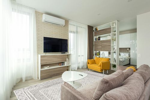 ‎Beige ‎Transitional ‎Non Slip ‎Living Room ‎Area Rug in Light Modern Living Room with TV