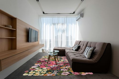 Restoration and Renovation Handmade Colorful Flower Silk & Wool Area Rug | Spring Garden Overflows The Frame | Unique Irregular Shape Hand-Tufted Floral Rug Perfect for Home Decor (5x8 Feet) in Grey Living Room with Brown Couch