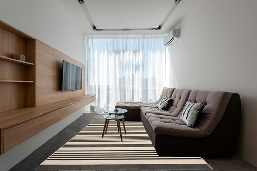 SAFAVIEH Courtyard Collection Area Rug - 8' x 11', Black & Bone, Stripe Design, Non-Shedding & Easy Care, Indoor/Outdoor & Washable-Ideal for Patio, Backyard, Mudroom (CY6062-216) in Grey Living Room with Brown Couch