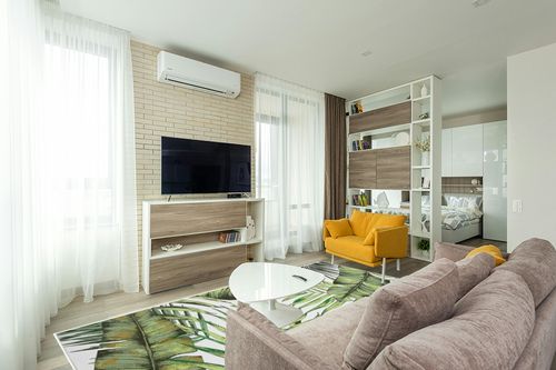 CAREMEE 8x10 Washable Area Rug Palm Tree Leaf Area Rug Indoor Throw Carpet Rug Non Slip Low Profile Non-Shedding Large Area Rug for Living Room Bedroom Kitchen, 8' x 10' Green in Light Modern Living Room with TV