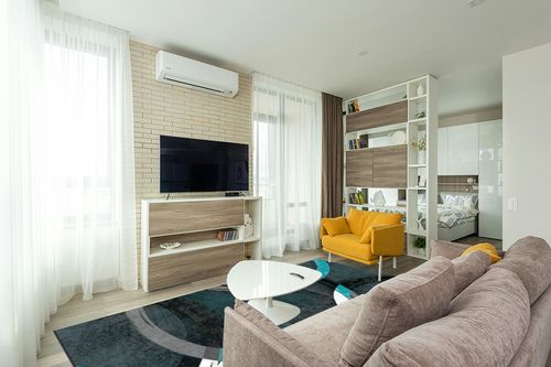 notepure Blue Geometric Circle Area Rug for Living 8x10 in Light Modern Living Room with TV