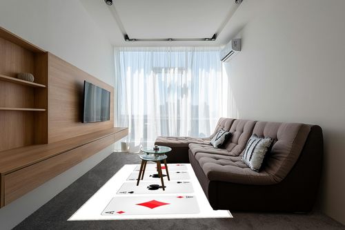 Ace Card Area Rug, Playing Cards Symbols Living Room Rugs, Washable Soft Fluffy Large Floor Carpet for Bedroom Living Room Office Holiday Decor 6 x 9ft in Grey Living Room with Brown Couch