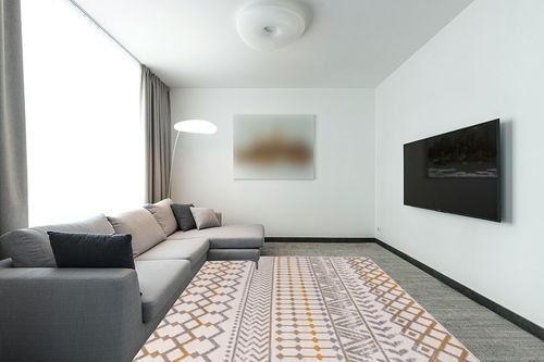 CAMILSON Boho Area Rug, 7'10" x 10' for Living Room, Bedroom Farmhouse Yellow/Cream Indoor Area Rugs in Modern Living Room with Grey Couch