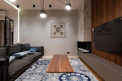 CAMILSON Indoor Rug, Blue 8x10 Bohemian Medallion Floral Area Rugs, Easy-Cleaning Non-Shedding Living Room, Garden and Kitchen Washable Carpet (8 x 10) in Dark Wood Living Room with Black Couch