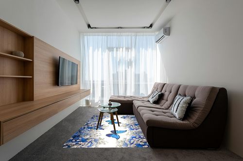 Butterfly Design Area Rug,5x8ft, Beautiful White Flowers and Blue Butterflies Pattern Rugs Retro Machine Washable Big Carpets for Living Room Boys Girls Bedroom Bathroom Dorm Playroom Art Decor in Grey Living Room with Brown Couch