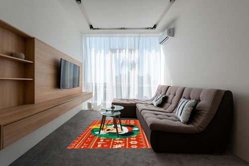 Gertmenian Kids Playroom & Game Room Carpet Disney Mickey Mouse Childrens Rug Kids Home Decor, Area Carpet for Boys & Girls Playroom, Bedroom 54x78 Large, Red & Green M&M Holiday Wreath, 46689 in Grey Living Room with Brown Couch