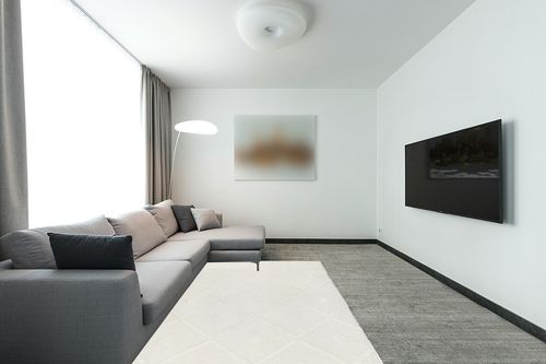 Antep Rugs Palafito 5x7 Geometric Shag Diamond High-Low Pile Textured Indoor Area Rug (White, 5'3" x 7'6") in Modern Living Room with Grey Couch