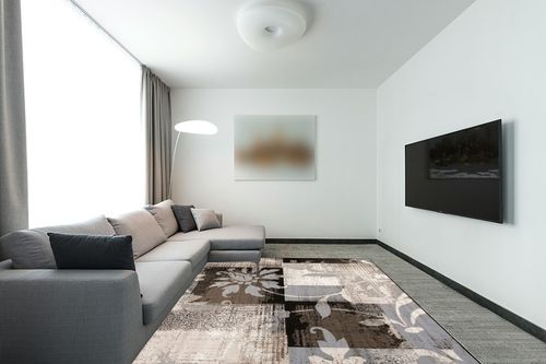 Indoor Area Rug with Jute Backing 8' X 10' in Modern Living Room with Grey Couch