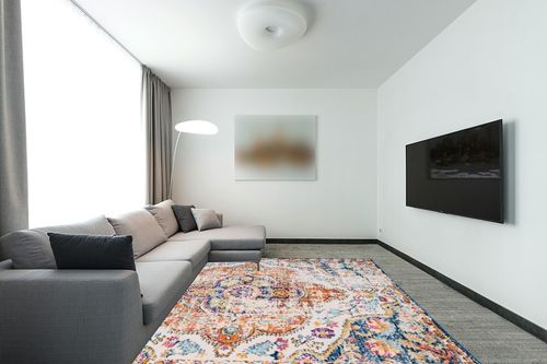 Rugshop Vintage Distressed Bohemian Area Rug 7'10" x 10' Multi in Modern Living Room with Grey Couch