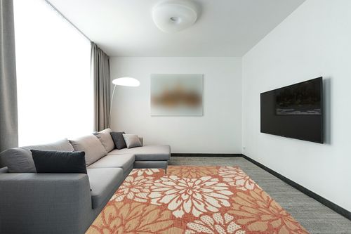 JONATHAN Y SMB110E-8 Zinnia Modern Floral Textured Weave Indoor Outdoor Area-Rug, Bohemian Coastal Mediterranean Easy-Cleaning,Bedroom,Kitchen,Backyard,Patio,Non Shedding, 8 X 10, Orange/Cream in Modern Living Room with Grey Couch