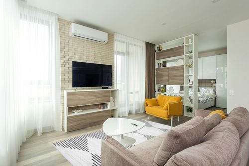 Washable Diamond Stripes Area Rug in Light Modern Living Room with TV