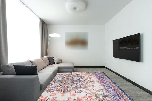 GAOMON 8x10 Area Rug Vintage Bohemian Washable Area Rug Indoor Medallion Floor Carpet Rug Stain Resistant Foldable Accent Rug Lightweight Kitchen Living Room Bedroom Dining Room, Multi in Modern Living Room with Grey Couch