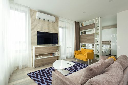 SAFAVIEH Dhurries Collection 5' x 8' Purple / Blue DHU630B Handmade Flatweave Premium Wool Area Rug in Light Modern Living Room with TV