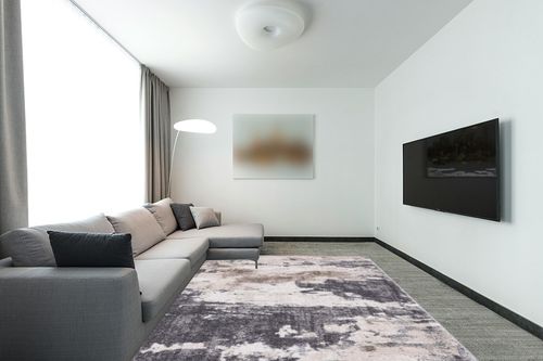 LUXE WEAVERS Euston Collection Gray-Gray 8x10 Modern Abstract Area Rug in Modern Living Room with Grey Couch