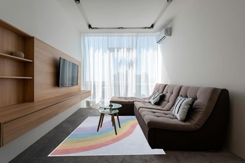 Well Woven Kids Rugs Rainbow 6' x 9' Multi Color Modern Printed Machine Washable Area Rug in Grey Living Room with Brown Couch