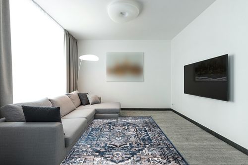 Bloom Rugs 6 x 10 Rug - Teal/Tan Traditional Persian Area Rug for Living Room, Bedroom, Dining Room, and Kitchen - Exact Size: 6' x 9' in Modern Living Room with Grey Couch